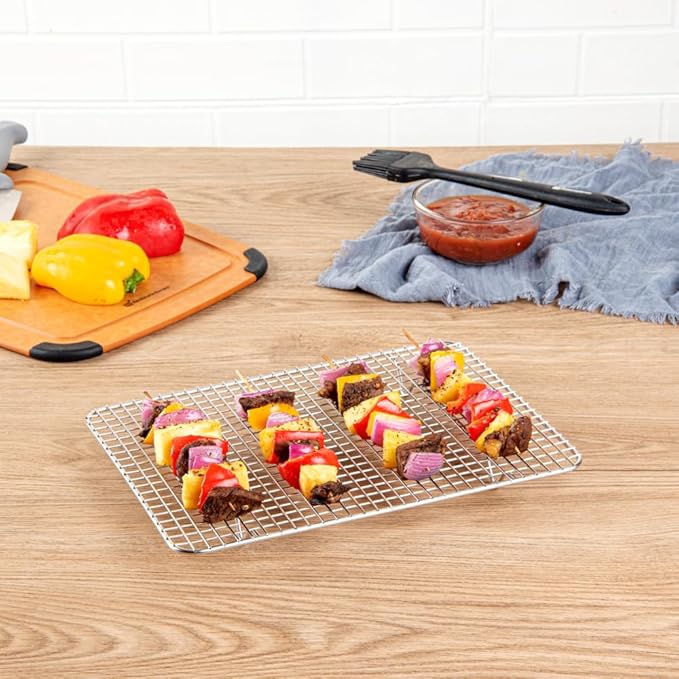 Restaurantware Met Lux 8.5 x 12 Inch Wire Baking Rack 1 Heavy-Duty Oven Wire Rack - Fits Quarter Size Sheet Pan Dishwashable Stainless Steel Cooling Rack Elevated Feet Oven-Ready Up To 575F