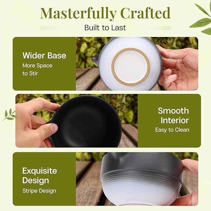 Matcha Whisk Set,includes Matcha Bowl,Matcha Whisk and Holder by Bamboo, Spout, Matcha Sifter Strainer Spoon Scoop Chasen Holder Towel- Perfect Japanese Matcha Set(8 Pcs White)