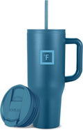 IRON °FLASK Co-Pilot Insulated Mug with Straw & Flip Cap Lids - Cup Holder Bottle for Hot, Cold Drink - Leak-Proof - Water, Coffee Portable Travel Mug - Deep Teal, 40 Oz