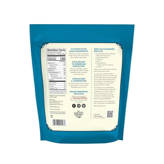 Bob's Red Mill Organic All Purpose Unbleached Flour, 3 Pound (Pack of 4) - Non-GMO, Vegan, Unbromated, Unenriched