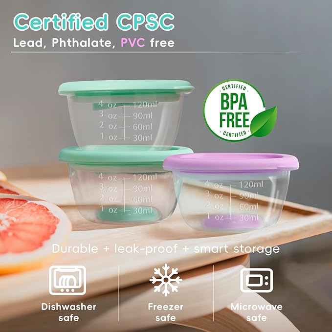 Leak-Proof Baby Food Storage Containers 8-Pack - 4oz BPA-Free Freezer & Microwave Safe Food Jars with Airtight Lids for Infants, Travel, Nurseries
