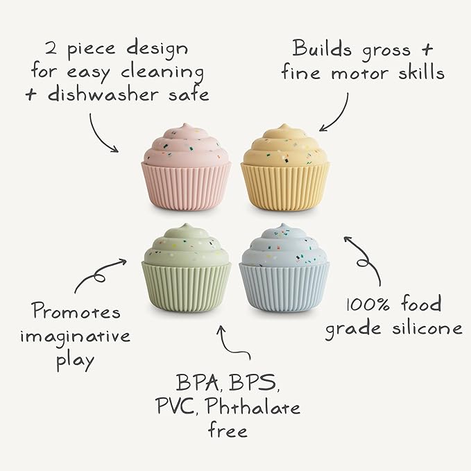 mushie Silicone Mix and Match Cupcake Toy 4 Pack | Mold Free