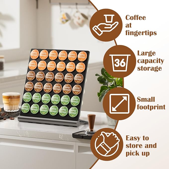 Coffee Pods Holder Organizer Compatible with K cup,36 Pods Large Capacity Coffee Pod Storage Organizer Compatible with keurig pods, Space Saving K-Cups Organizer for Kitchen Office Coffee Bar