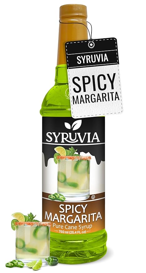 Syruvia Spicy Margarita Syrup, Flavored Syrup for Cocktails, Drinks, Lemonades, Iced Teas, and Desserts – 25.4 fl oz