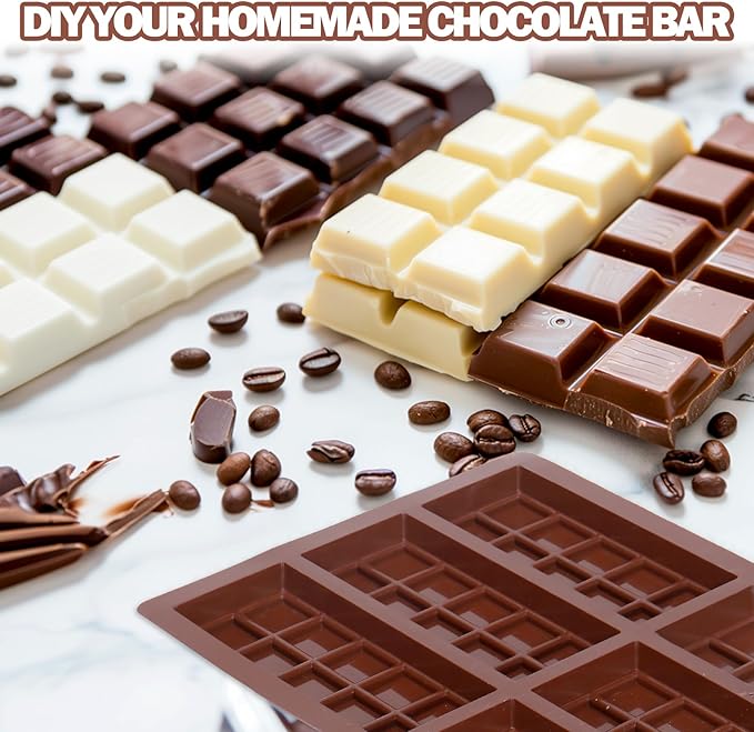 Mity rain Chocolate Bar Mold Deep, Silicone Thick Chocolate Bar Mold for Stuffed Bar, Square Knafeh Pistachio Chocolate Bar Break Apart Candy Bar Molds with 100pcs Storage Bags