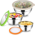 TeamFar Mixing Bowls, 4.5/3/1.5 QT Stainless Steel Nesting Salad Bowls with Airtight Lids, For Serving/Mixing/Storing/Prepping, Non-Toxic & Sturdy, Visible & Easy Clean, Multi-Color, Set of 3