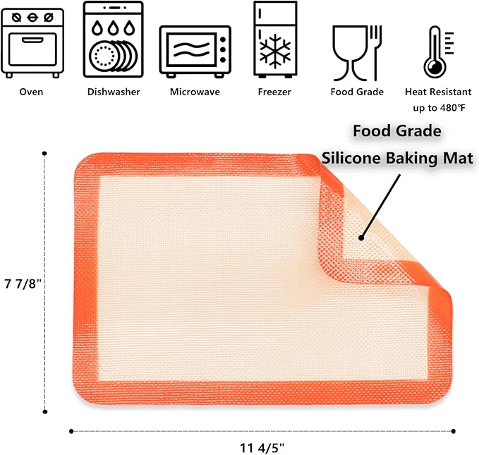 Quarter Sheet Silicone Baking Mats, 7-7/8"x 11-4/5" Food Grade Liquid Silicone Mats, Non-Stick Reusable Cookie Sheet Liners for Quarter Bake Pan for Cake/Toast/Pastry/Cookie/Bun/Bread(2PCS)