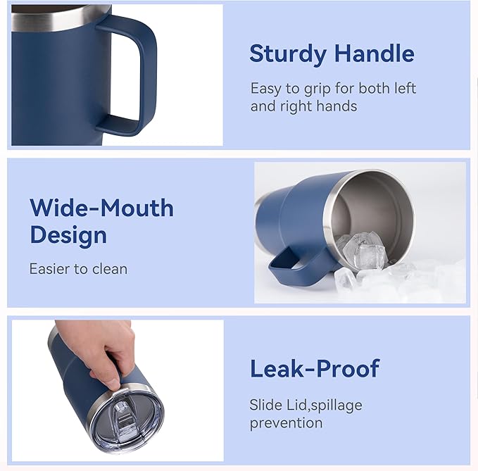 HASLE OUTFITTERS 20oz Tumbler Bulk with Lid, Stainless Steel Tumbler Bulk with Handle, Metal Insulated Travel Coffee Mug Set with Handle, Double Wall Vacuum Leak Proof Tumbler Cup, Navy 6 Pack