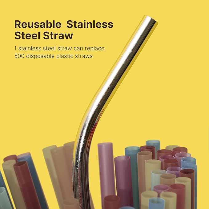 Stainless Steel Smoothie Straws-0.4" Extra Wide Reusable Metal Drinking Straws for Milkshake, Bubble Tea, Beverage, 6 Pack Metal Straw with Cleaning Brush