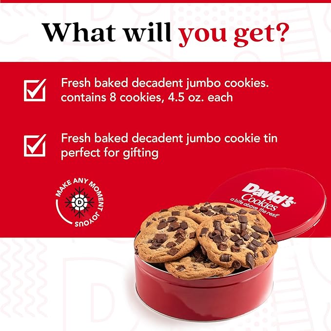 David's Cookies Fresh Baked Decadent Jumbo Cookies Triple Chocolate Chunk - Flavorful Gourmet Cookies - Ideal Food Gift for Corporate, Birthday, Fathers and Mothers Day, Get Well and Other Special
