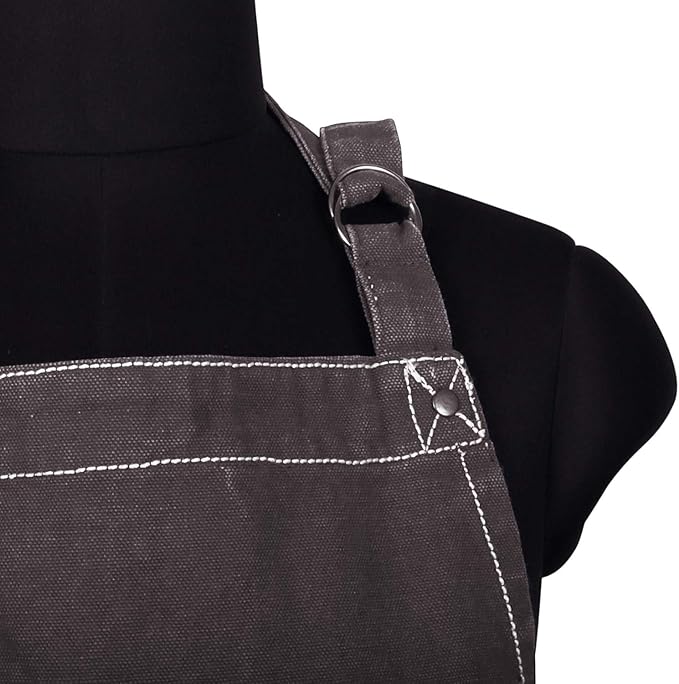 AMOUR INFINI Cotton Solid Aprons for Women with Pocket, Adjustable Strap and Waist Ties Washed Chef Aprons for Cooking, Baking and Gardening (27.5x33 Inches - Brown)