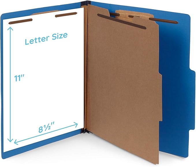 10 Dark Blue Classification Folders - 1 Divider - 2 Inch Tyvek Expansions - Durable 2 Prongs Designed to Organize Standard Medical Files, Office Reports - Letter Size, Dark Blue, 10 Pack