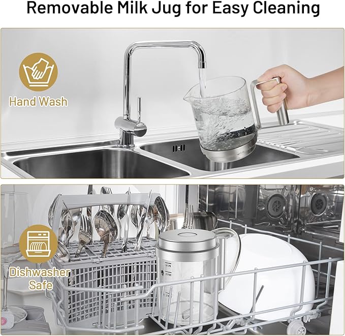 Secura Detachable Milk Frother and Steamer, 17oz Electric Milk Warmer 4-in-1 Hot/Cold Foam Maker for Latte, Cappuccinos, Macchiato, Hot Chocolate, Glass Milk Jug Dishwasher Safe