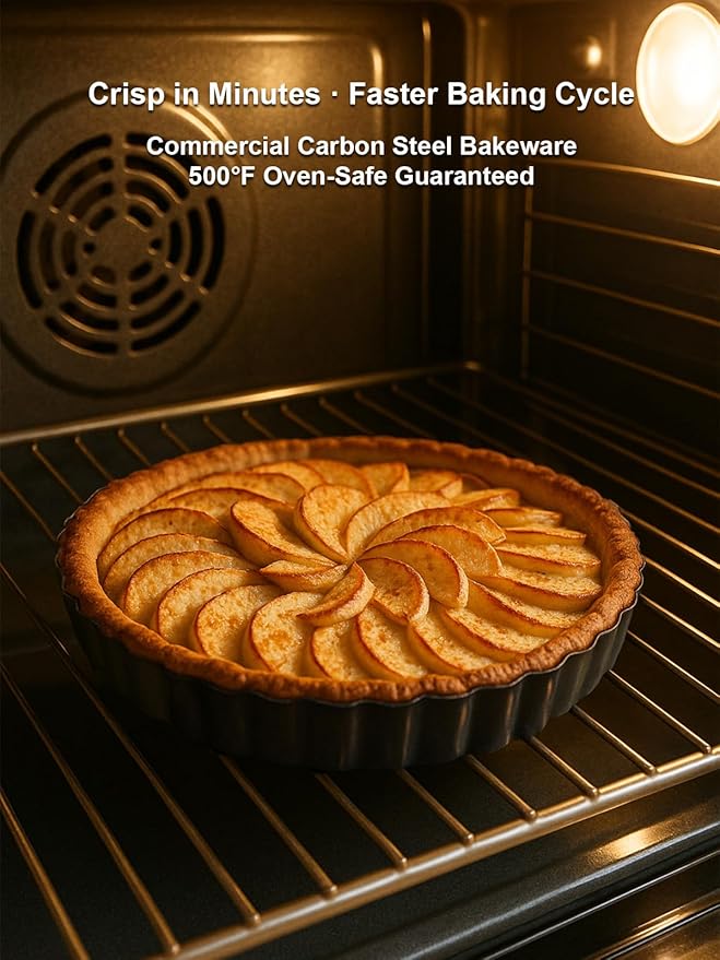 10 Inch Round Quiche Pans with Pie Cake Server. Removable Bottom, Non-Stick Coating, Rugged Carbon Steel for Tart Quiche Pie Baking. Gift for Women Wife Christmas Thanksgiving Party Festival