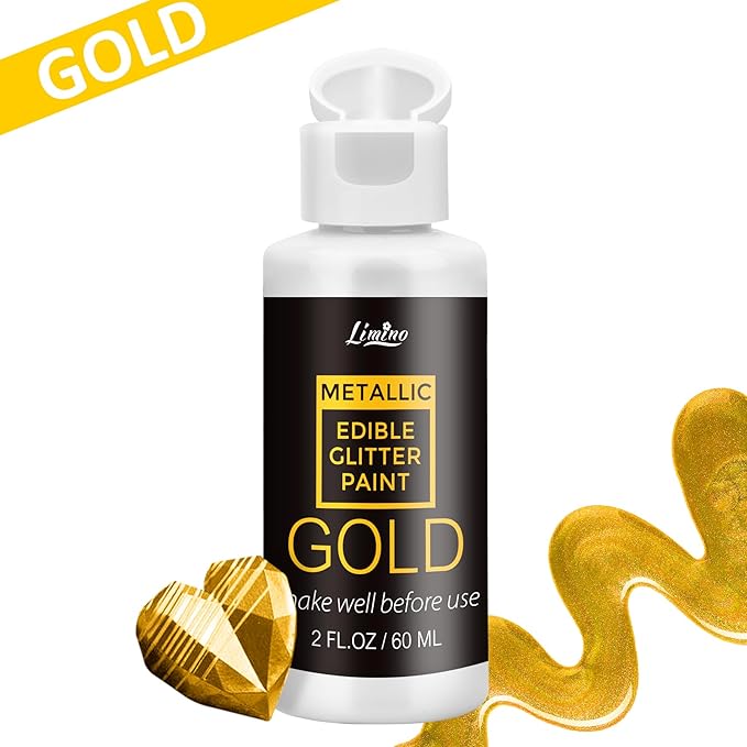 Edible Glitter Paint - 2 fl.oz Food Grade Metallic Glitter Cake Paint for Cake Decorating, Baking, Cupcakes - Shimmer Art Decorative Liquid Edible Paint Food Coloring for Fondant, Donuts (Gold)