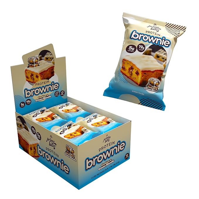 Prime Bites Protein Brownie from Alpha Prime Supplements | High Protein, Collagen Fortified Low Sugar Treat | Delicious Snack | 12 Bars per Box (Cookies & Cream Blondie)