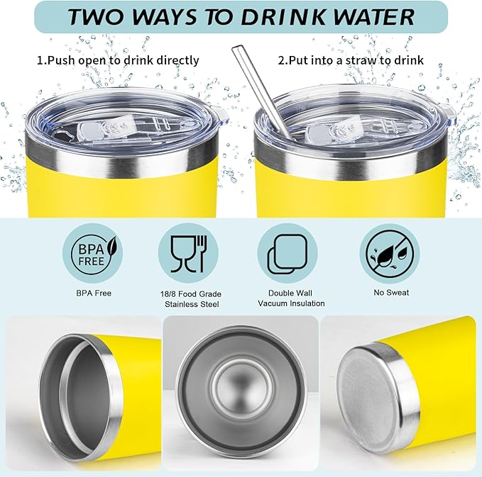 20oz Tumbler with Straw and Brush, Stainless Steel Vacuum Insulated tumbler, Double Wall Insulated Coffee Tumbler for Outdoor, Home, Travel,Office (Buff,4pcs)