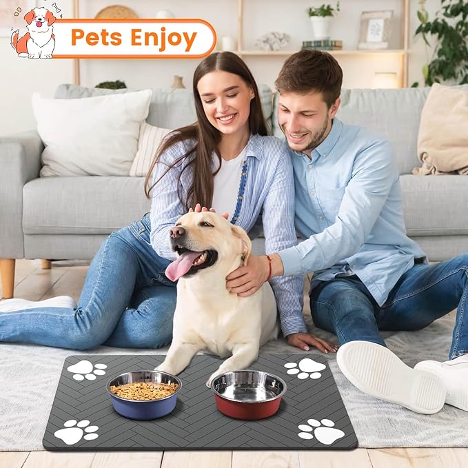 Pet Feeding Mat-Absorbent Pet Placemat for Food and Water Bowl, with Waterproof Rubber Backing, Quick Dry Water Dispenser Mat for Dog and Cat (16"x24", Blue)
