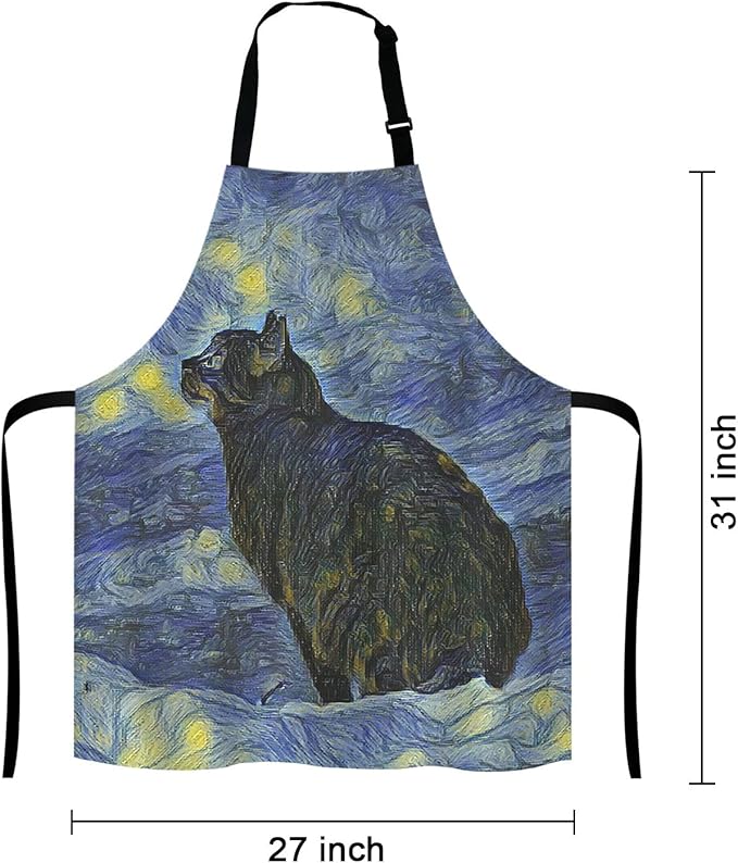 Apron for Women and Men, Oil Painting Galaxy Cat Adjustable Kitchen Chef Apron for Cooking Baking - Cute Birthday, Anniversary, Mother's Day Apron Gifts for Mom Wife Girlfriend Aunt Grandma