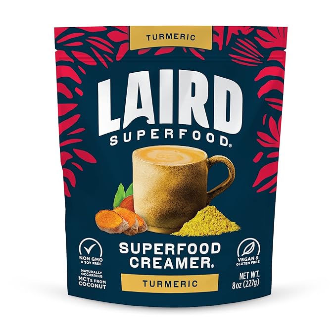 Laird Superfood Non-Dairy Original Superfood Turmeric Coconut Powder Coffee Creamer, Gluten Free, Non-GMO, Vegan, 8 oz. Bag, Pack of 1