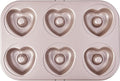 Heart Donut Pan, 6 Cavity Donut Mold Heavy Duty Steel Non-stick Heart Shaped Bund Pans Pattern Doughnut Bakeware for Oven Baking (Champagne Gold)