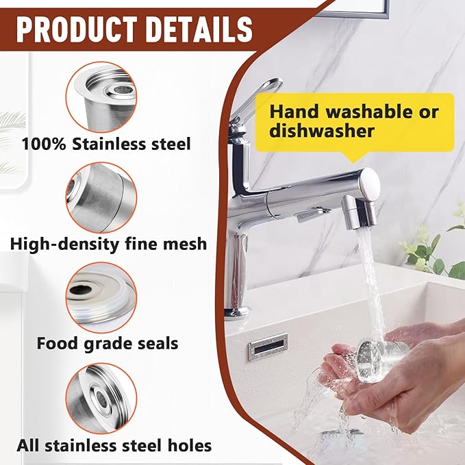 3 Pack Reusable Stainless Steel K Cup & Coffee Pods Filters for Ninja Coffee Maker, Compatible with Ninja CFP101, PB041 & PB051 Single Serve and Dual Brew Coffee Makers