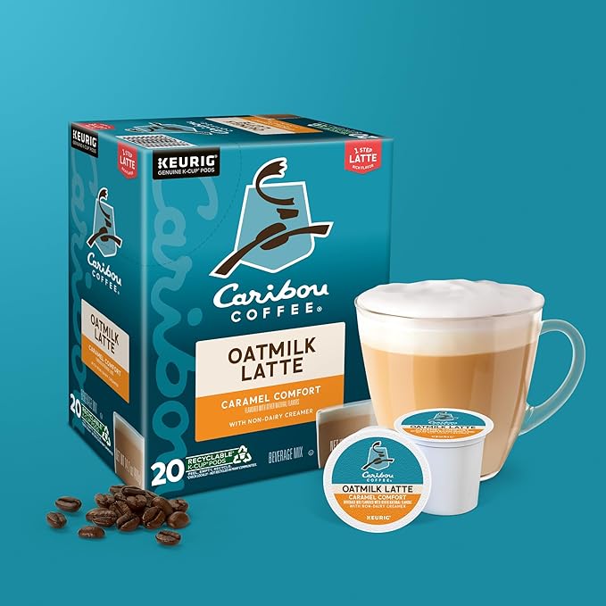 Caribou Coffee Caramel Comfort Oatmilk Latte, One Step Latte Single Serve Keurig K-Cup Pods, 20-Count Box