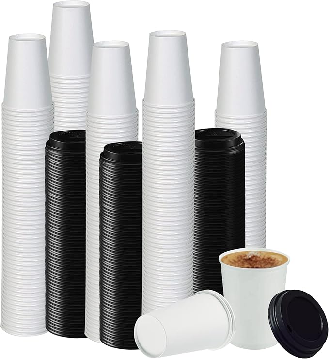 Smygoods White Disposable Paper Coffee Cups with Lids (16 OZ, 100 Count) For Hot Beverages, Tea, Espresso, Cocoa - To Go Drink Containers, Café & Office