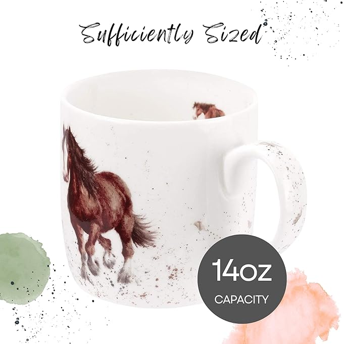Royal Worcester Wrendale Designs Farmhouse Style Mug, Gigi - 14 oz Fine Bone China Mug with Equestrian Illustration for Cozy Kitchen Vibes - Floral Drinkware for Daily Comfort