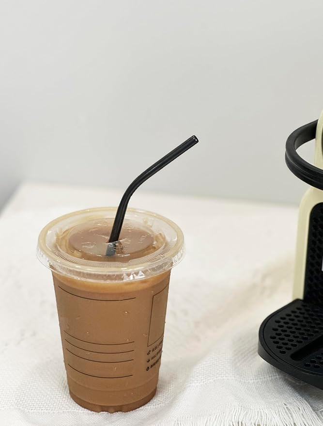 10 Pcs Stainless Steel Straws, Reusable Drinking Straws, Bent Metal Straw Sets with 2 Pcs Cleaning Brushes (Black, 10.5 Inch)