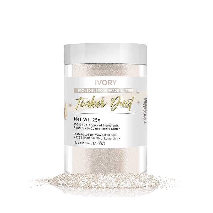 BAKELL Ivory Edible Glitter, 25 Grams | TINKER DUST Edible Glitter | KOSHER Certified | 100% Edible Glitter | Cakes, Cupcakes, Cake Pops, Drinks, Dessert Vegan Glitter & Dusts (25g, Ivory)