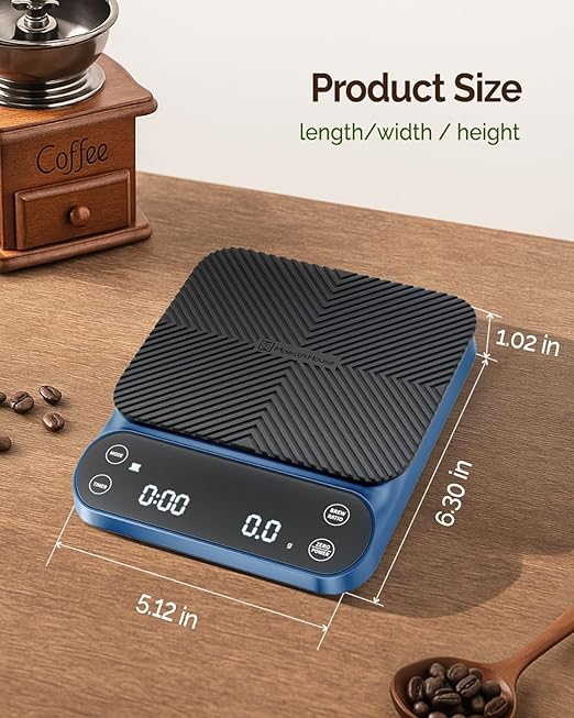 Maestri House S3 Coffee Scale with Timer, 3kg/0.1g Rechargeable Digital Scale, 3 Brew Modes, Adjustable Ratios & Flow Rate Display, Barista-Grade for Pour-Over, Espresso, French Press – Blue
