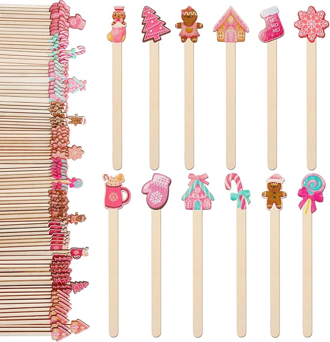Jinei 120 Pcs Christmas Gingerbread Man Coffee Stir Sticks Natural Wooden Disposable Drink Stirrers for Hot Chocolate Milkshake Cocktail Restaurant Home Office