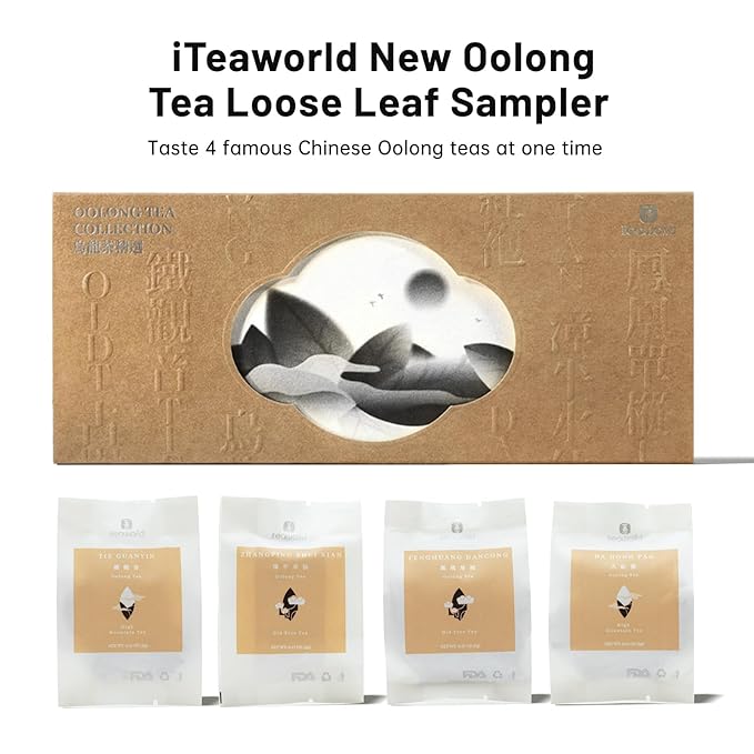 iTeaworld New Chinese Oolong Tea Sampler - 4 Flavors loose leaf Oolong tea Bag Sampler - Chinese Tea With Mediumly Caffeinated, High Mountain Tea, No Sweetener for Health Come with 20 Tea Bags, 3.5oz