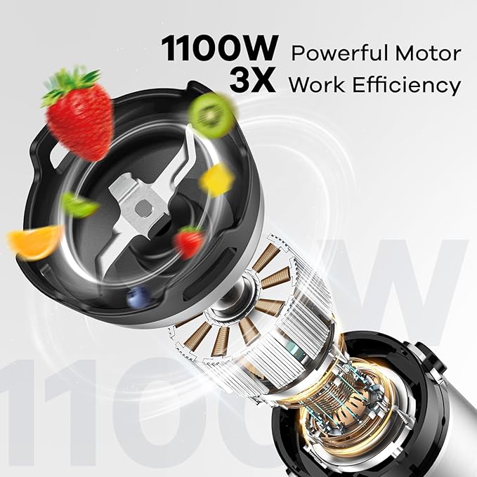Immersion Blender Handheld 1100W 5 in 1 Corded Stick Hand Blenders for Kitchen with Trigger Speed Control, with Beaker, Chopper, Whisk, Frother, Perfect Emulsifier for Soup, Smoothie, Puree