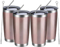 MEWAY 20oz Tumbler 4 Pack Double Wall Vacuum Insulated Travel Mug Bulk, Stainless Steel Tumblers with Lid and Straw, Durable Powder Coated Coffee Cups for Cold & Hot Drinks (Rose Gold, 4)