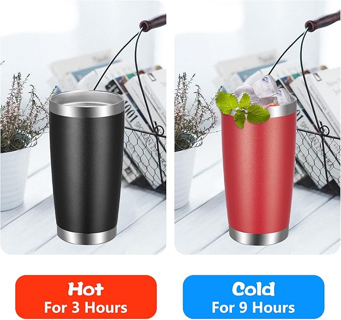 VEGOND 20oz Tumbler with Lid and Straw Stainless Steel Tumbler Cup Bulk Vacuum Insulated Double Wall Travel Coffee Mug Powder Coated Coffee Cup(Powder Red 12 Pack