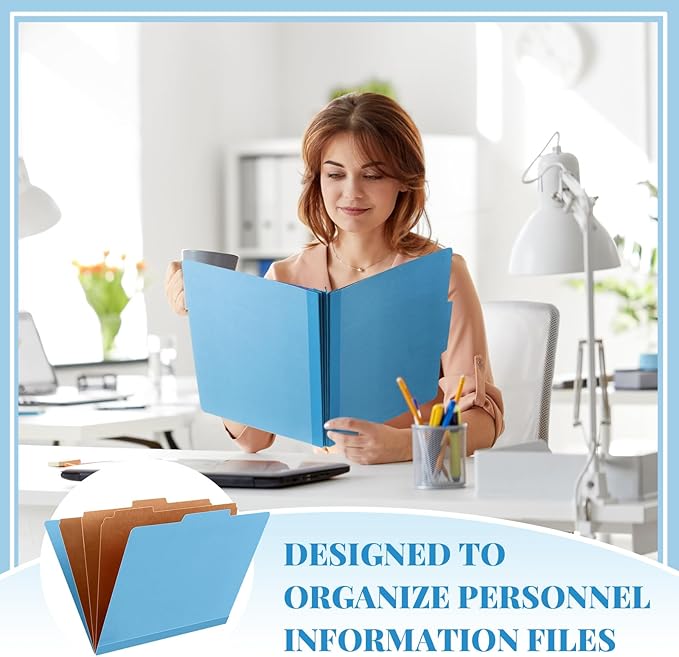 48 Pcs Classification Folders Letter Size, Back to School Supply for Teacher, Student, 3 Dividers Pressboard File Folder Bulk with 2 Fasteners, 3.5 Inch Expanding File Organizer (Blue)