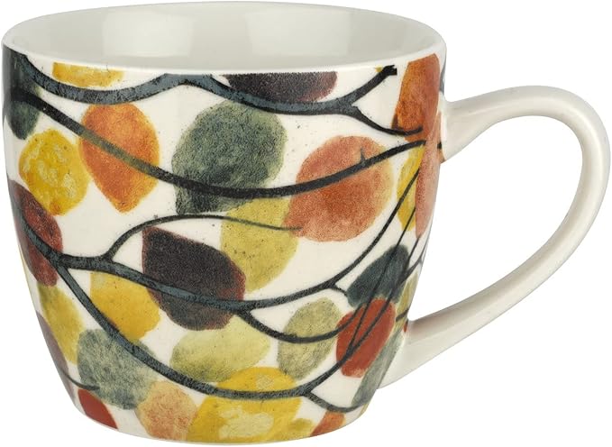 Pimpernel Dancing Branches Porcelain Mug - 16 Oz Nature-Inspired Coffee Cup with Leaf Illustration - Microwave, Dishwasher, Oven, Freezer Safe - Giftable Ceramic Drinkware for Daily Use