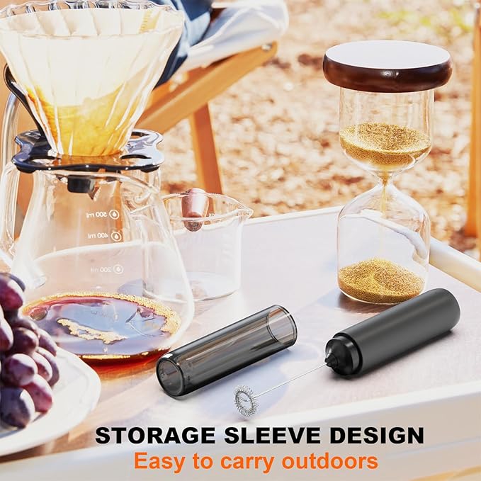 Rechargeable Milk Frother with Cover, Easy to Carry Drink Mixer Handheld, Electric Frother Wand for Coffee, Latte, Cappuccino, Frappe Drink, Hot Chocolate, Black