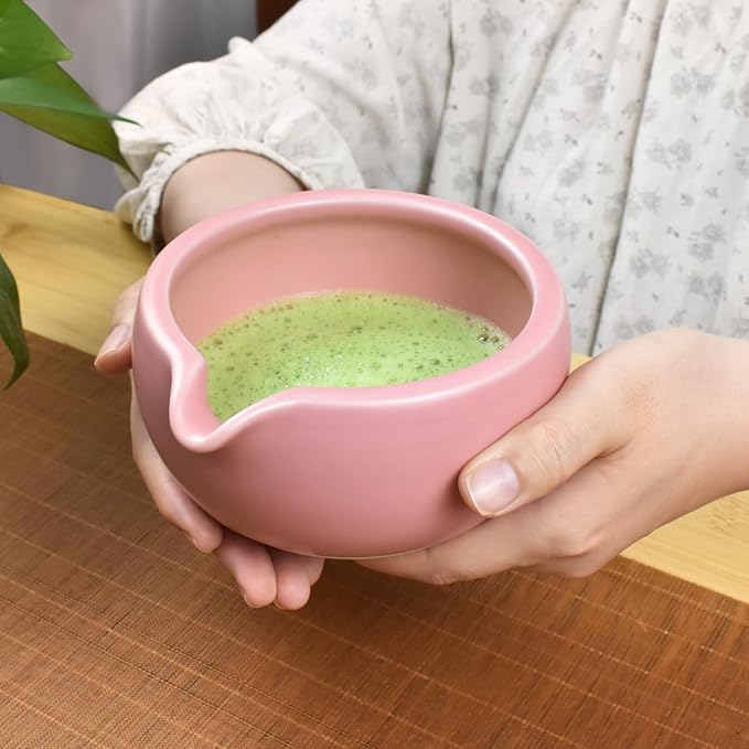 Artcome Complete Matcha Tea Ceremony Kit - Bowl, Whisk, Whisk Holder, Tea Scoop - For Usucha, Koicha, Matcha Latte (Pink)