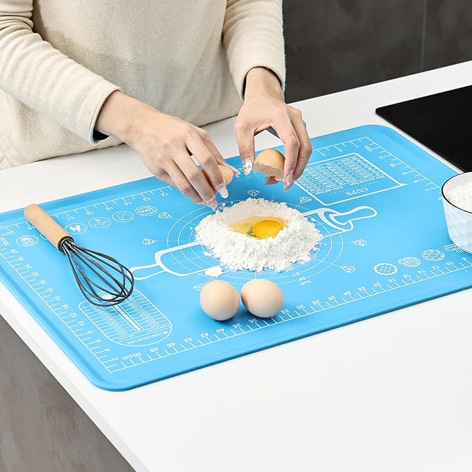 Silicone Baking Mat 20"L x 28"W, Extra Thick Dough Rolling Pad with Measurements and Edge Heightening, Non-stick Food Grade Silicone Pastry Mat for Pastry, Bread, Cookies