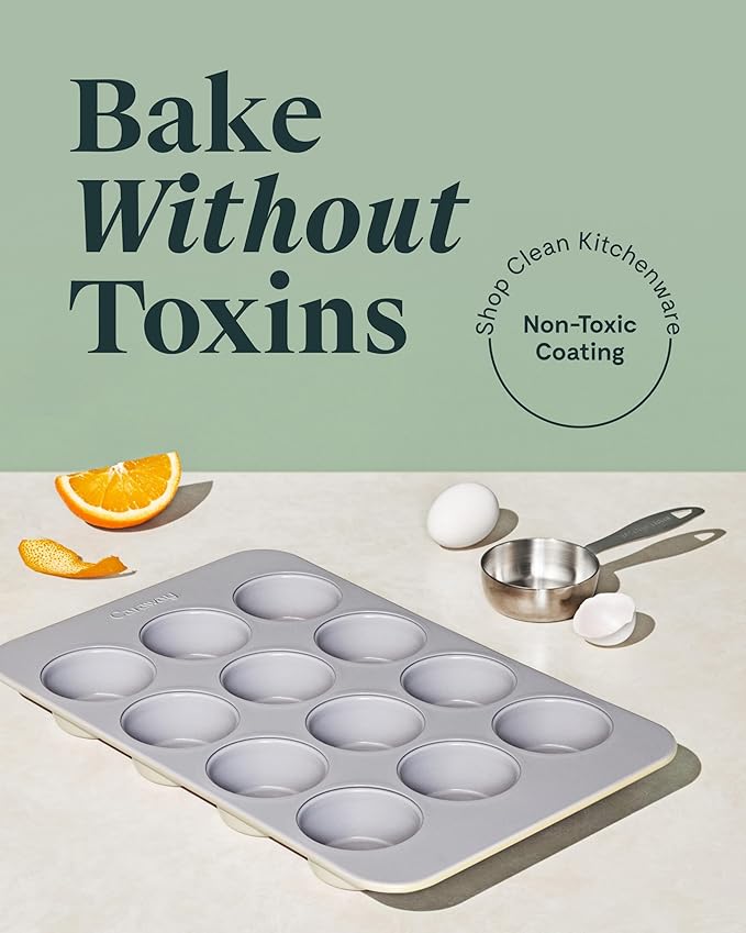 Caraway Non-Stick Ceramic 12-Cup Muffin Pan - Naturally Slick Ceramic Coating - Non-Toxic, PTFE & PFOA Free - Perfect for Cupcakes, Muffins, and More - Slate
