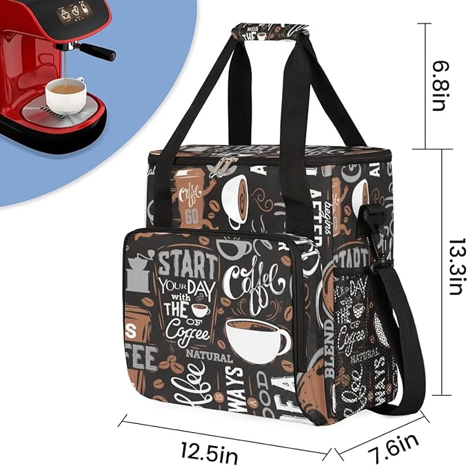 coffee cup coffee beans gray Coffee Maker Carring Bag Travel Carrying Storage Tote Bag Compatible Portable Single Serve Coffees Brewer Case with Pockets for K-cup Pods