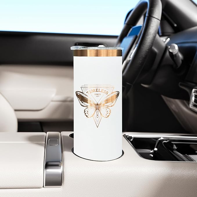 20 oz Skinny Tumblers Bulk 8 Pack, Stainless Steel Insulated Tumbler with Lids and Straws, Slim Double Wall Powder Coated Travel Coffee Mugs Reusable Cup for Hot Cold Drinks (White,8 pack)