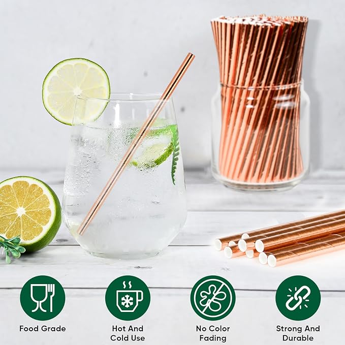 Rose Gold Paper Cocktail Straws, 5.75 inch, 500 counts, Disposable Short Small Drinking Straws for 8oz 10oz Cups