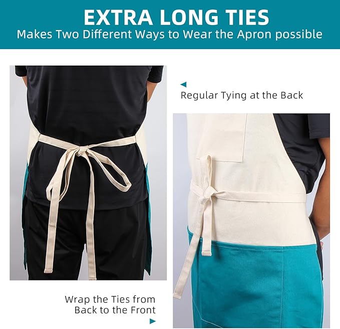 Chef Apron Unisex Two-Tone Professional Kitchen Bib Apron with 2 Pockets Cooking, Grilling, and Baking Gift