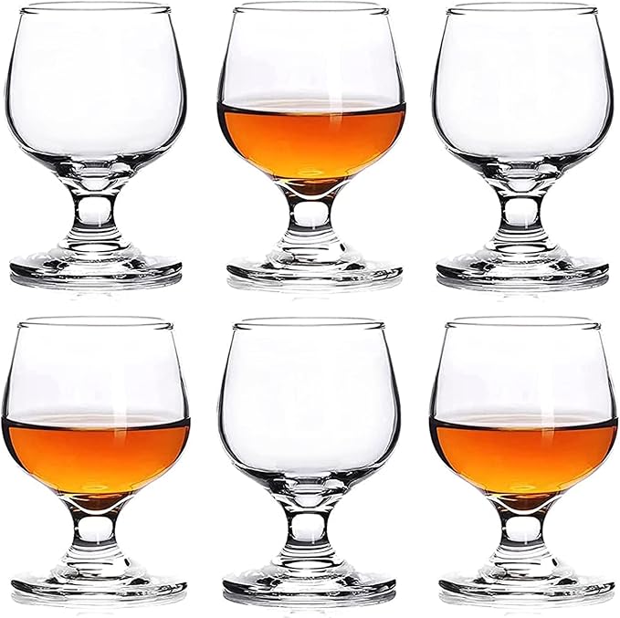Shot Glasses - 6pc Set, 8.8oz Clear Cute Glass Snifters Perfect for Tasting Brandy