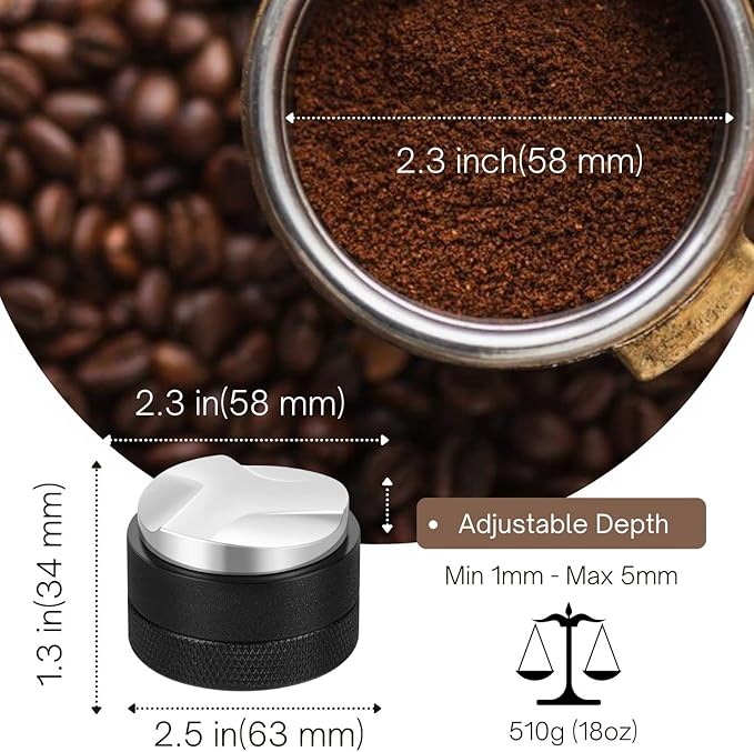Flexzion Espresso Distribution Tool 58mm Coffee Leveler, Adjustable Depth and Universally Compatible Espresso Leveler for 58mm Portafilters and Espresso Machines