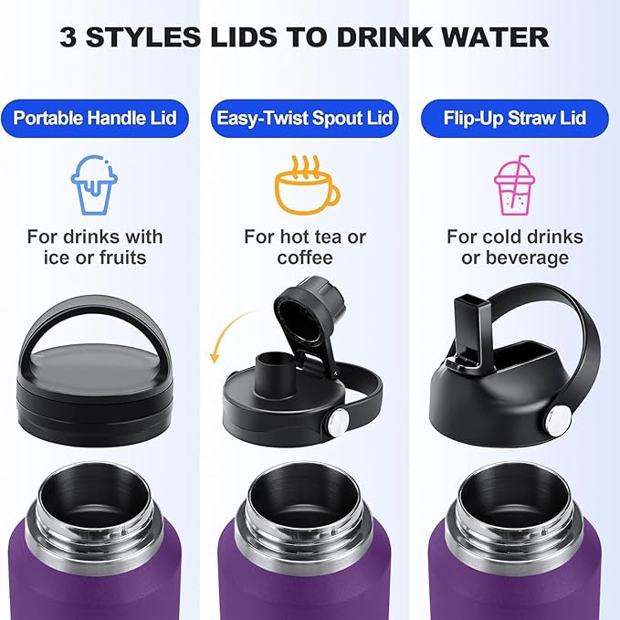 SENDESTAR 40oz Water Bottle Wide Mouth Stainless Steel Vacuum Insulated Double Wall with 2 Straw Lids Fit in Any Car Cup Holder
